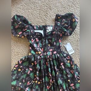 Unique Vintage Black Woodland Print Corset Dress